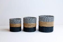 Plantenmandjes seagrass gevlochten naturel/zwart