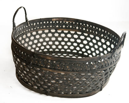 Fijne bamboe mand met handvatten zwart