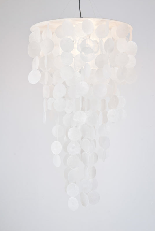 Hängeleuchte aus Capiz-Muscheln, mittelgroß, 40 x 60 cm, weiß