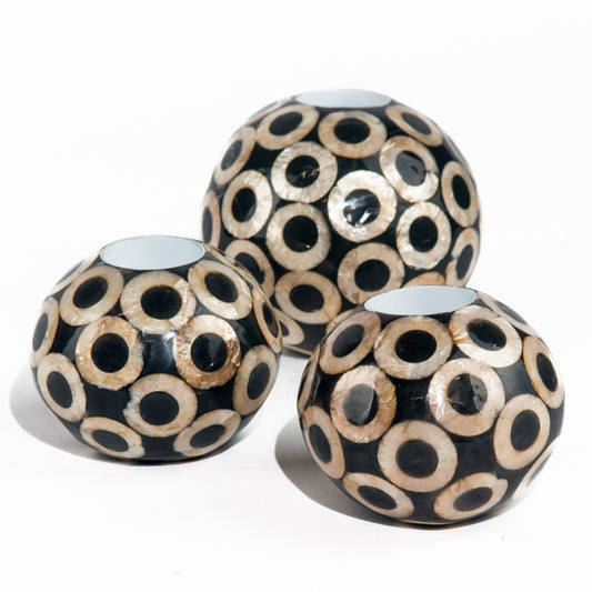 mother-of-pearl tealight holder black/gold