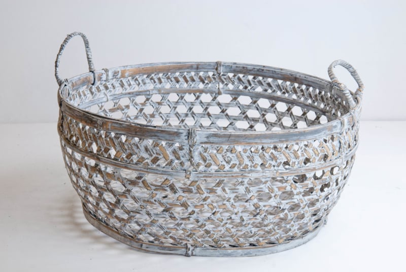 Fijne bamboe mand met handvatten grijs