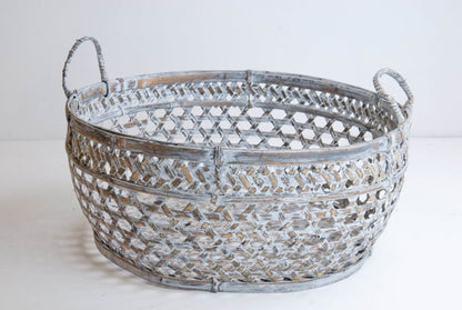 Fijne bamboe mand met handvatten grijs