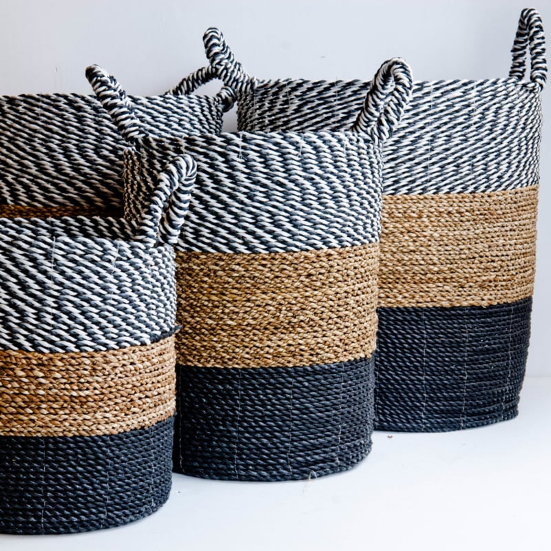 Mand seagrass gevlochten naturel/zwart