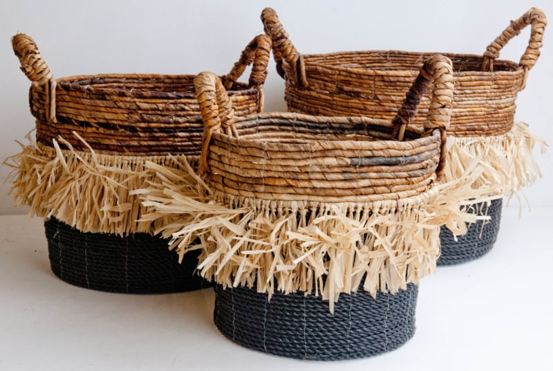 Mand seagrass raffia zwart