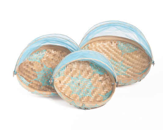 Vliegenmand natural beschilderd met turquoise