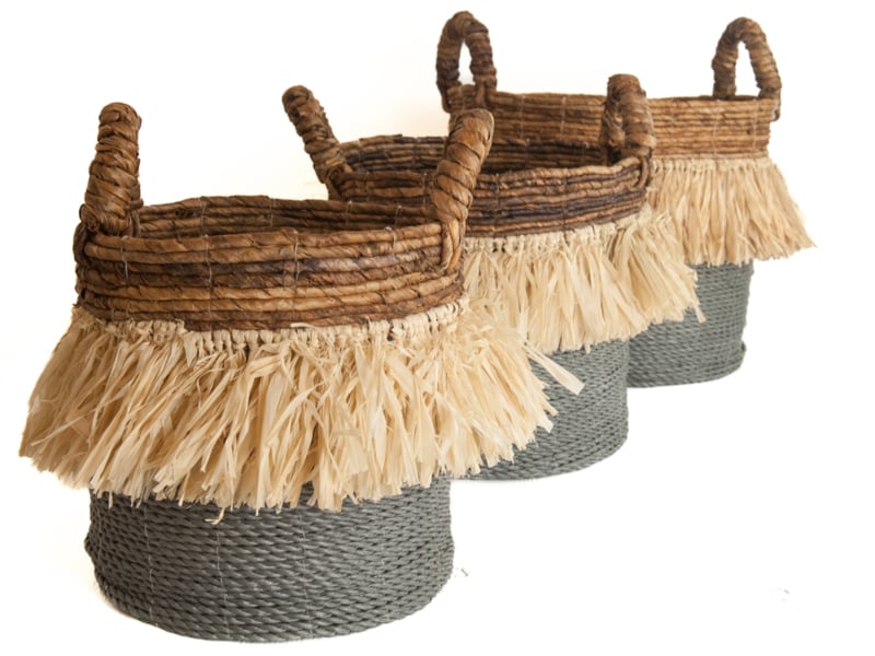 Mand seagrass raffia grijs