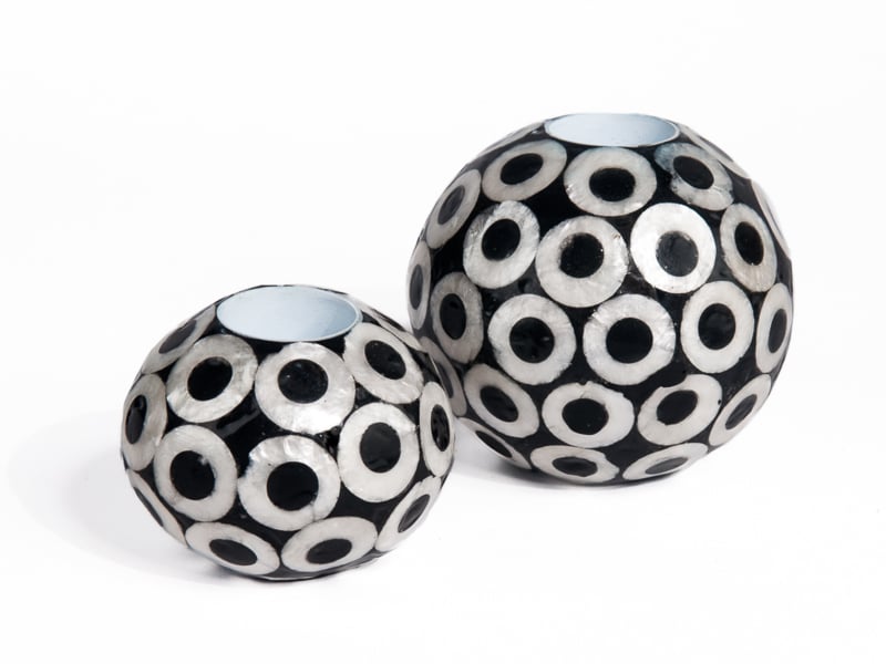 Parelmoer waxinehoudertje zwart / wit