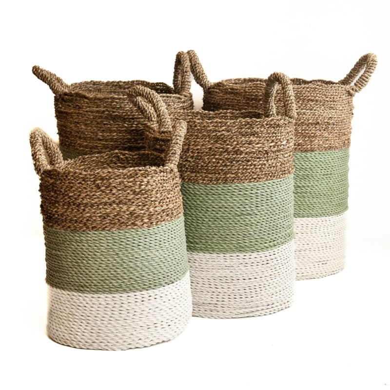 Mand seagrass naturel/groen-grijs/wit