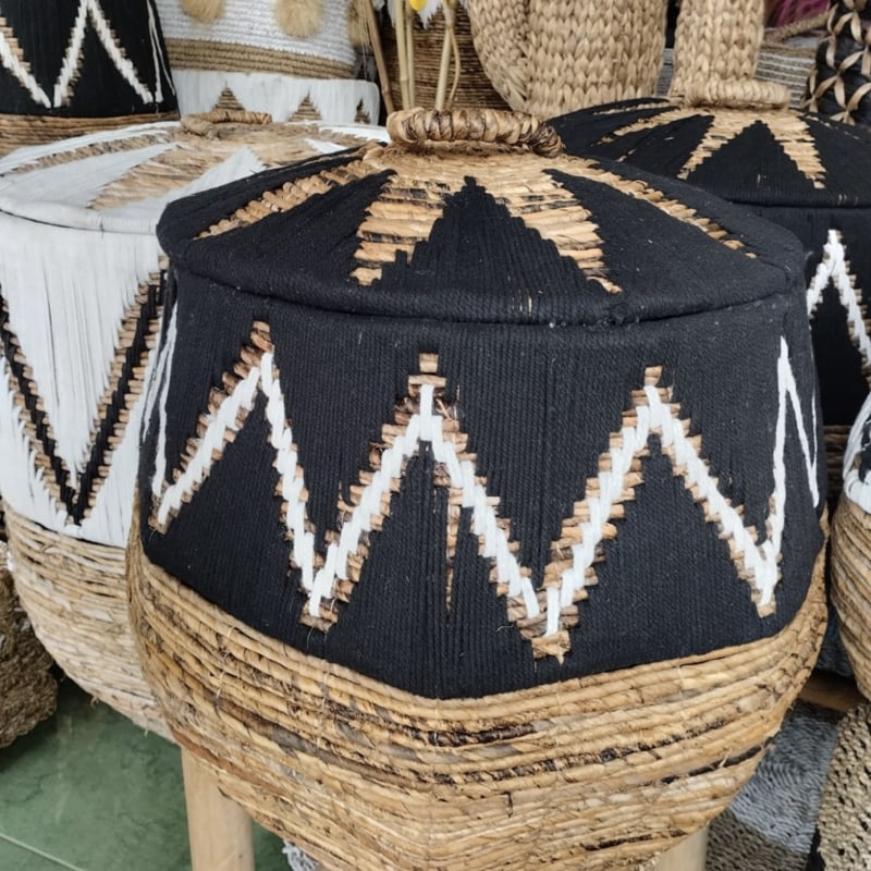 Mand Tali Naturel/Zwart van bananenblad gewoven met touw