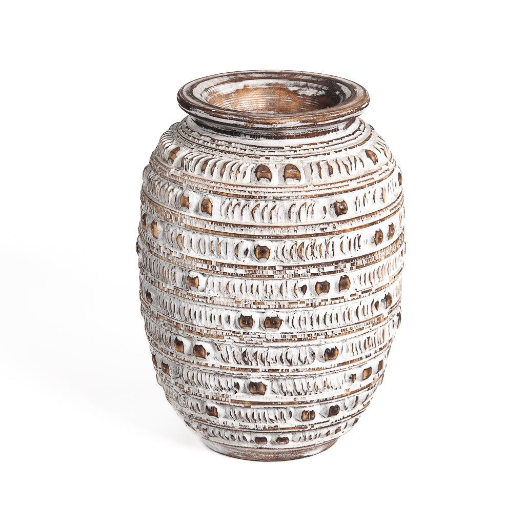 Handgeschnitzte Holzvase im Tribal-Stil, 35 cm hoch – mittelgroß