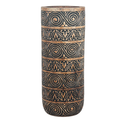 Handgeschnitzte Holzvase mit Timor-Motiv, Naturholz/schwarz, 50 cm hoch