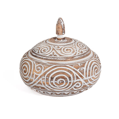 Houten pot met deksel lingkaran handgesneden natural/whitewash