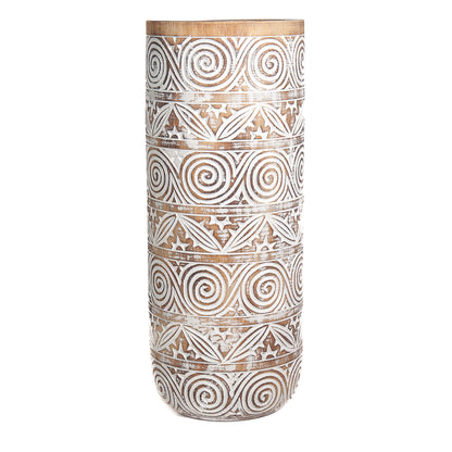 Holzvase, handgeschnitzt, türkis/weiß/naturfarben, 50 cm hoch