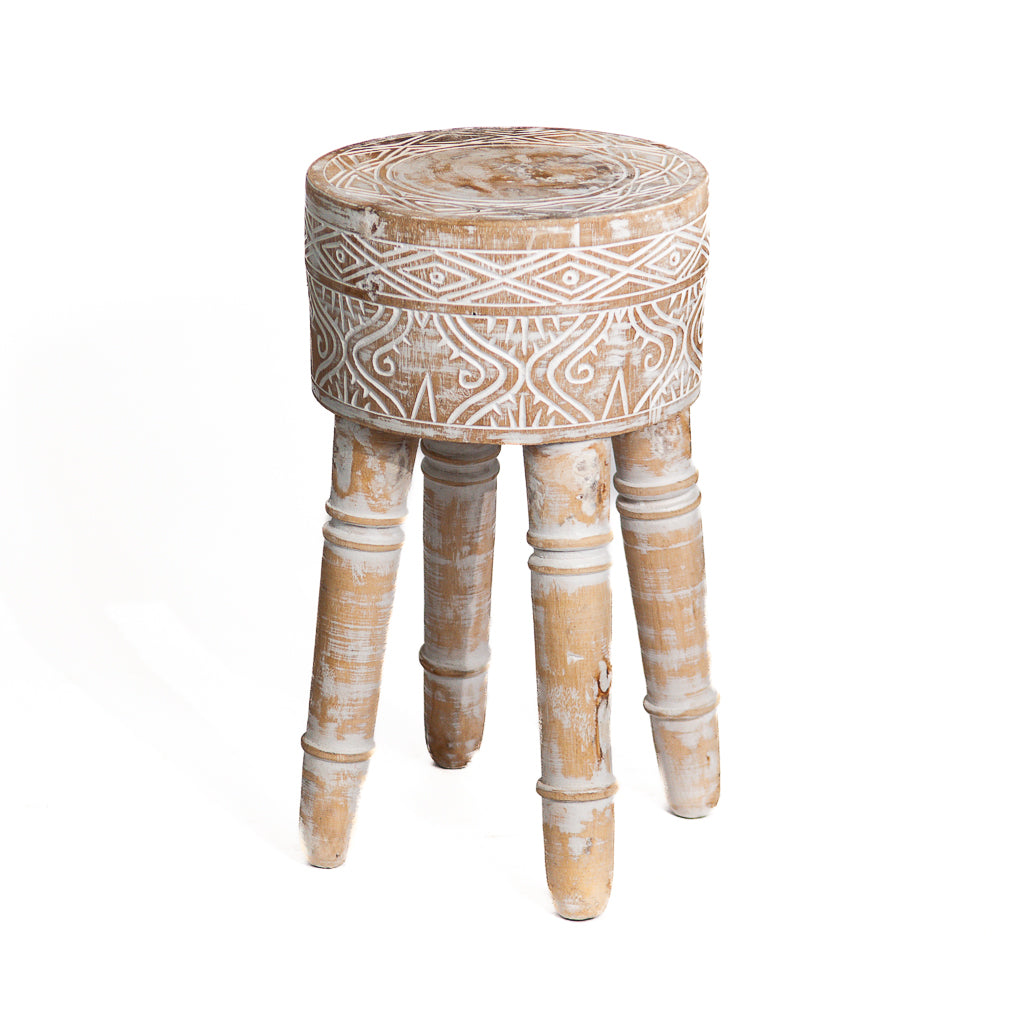 Houten krukje Borneo naturel whitewash