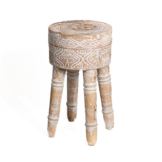 Houten krukje Borneo naturel whitewash