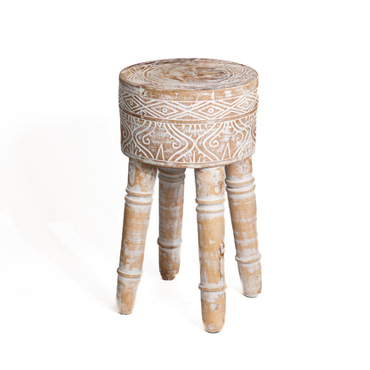 Houten krukje Borneo naturel whitewash