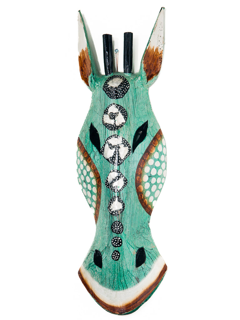 Wooden giraffe mask celeste/capiz black horns