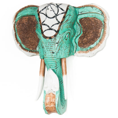 Houten handgesneden olifantenkop celeste medium