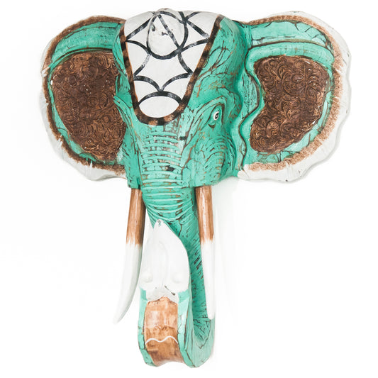 Houten handgesneden olifantenkop celeste medium