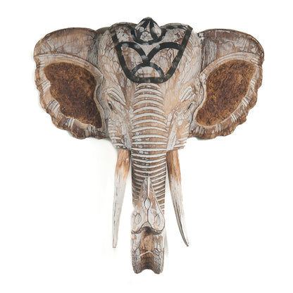 Houten handgesneden olifantenkop bruin naturel / whitewash Large