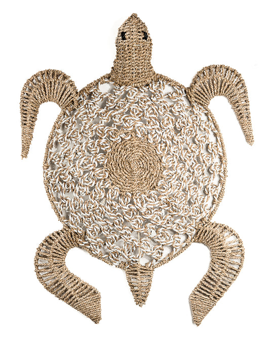Seagrass wanddecoratie schildpad 65x75cm wit/natural
