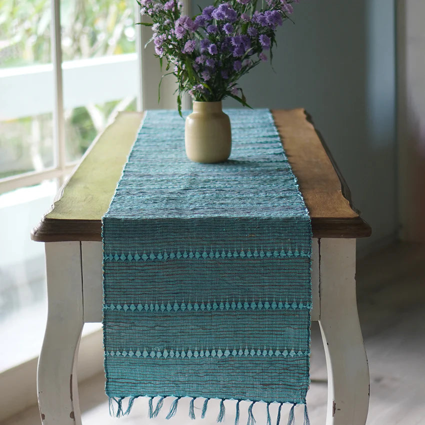 Vetiver table runner turquoise / natural 200/35cm