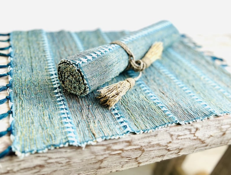 Vetiver table runner turquoise / natural 200/35cm