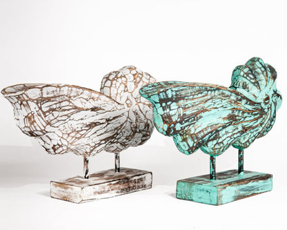 XL wooden Nautilus shell on foot in natural or turquoise