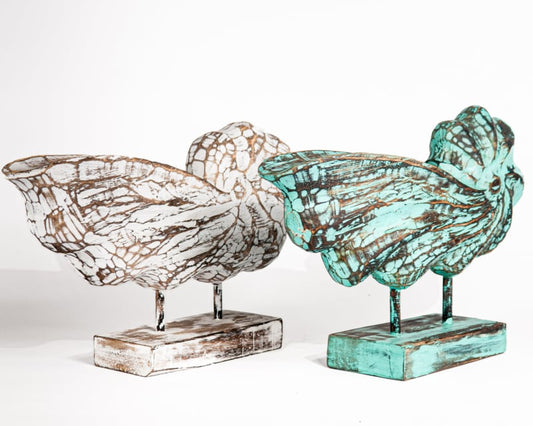 XL Nautilus-Muschel aus Holz auf Fuß, in Natur oder Türkis