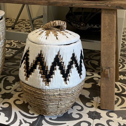 Mand Tali Naturel/Wit van bananenblad gewoven met touw