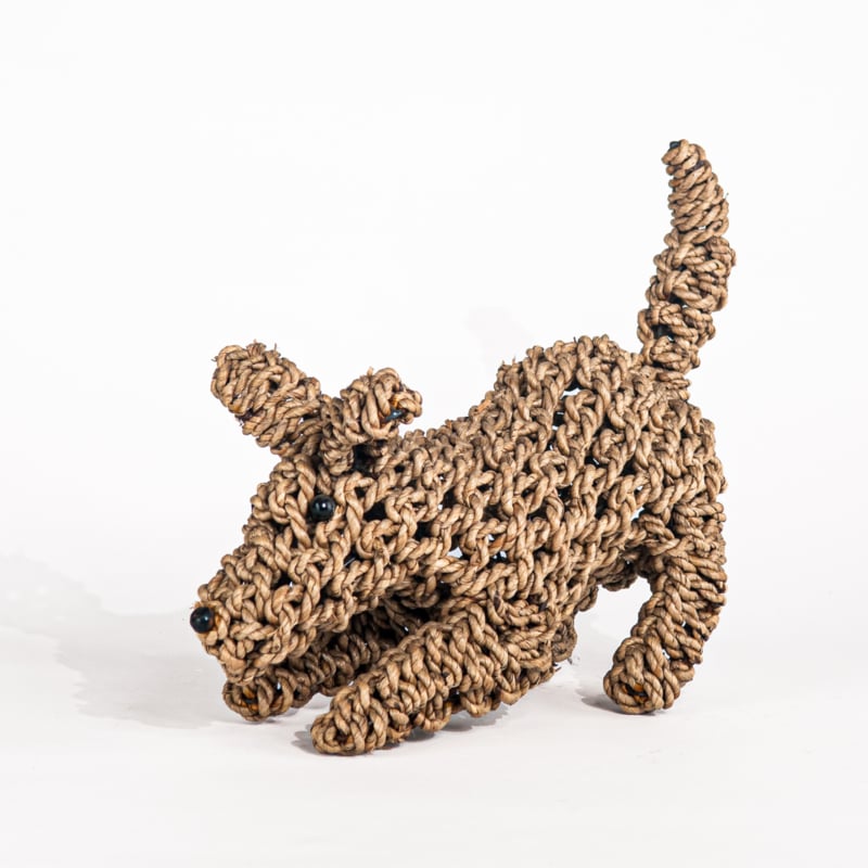 Hund aus Seil, sitzend oder liegend, mittelgroß, 30 cm