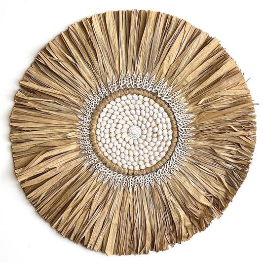 Zeegras met schelpen wandornament Matahari Ø60cm