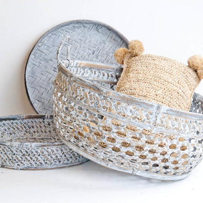 Bamboe dienblad rond greywash