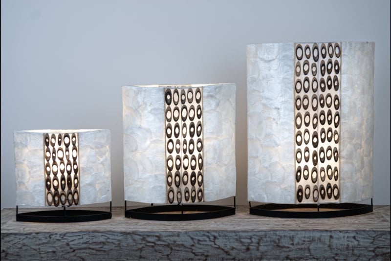 Capiz schelpen tafellamp bamboe strook