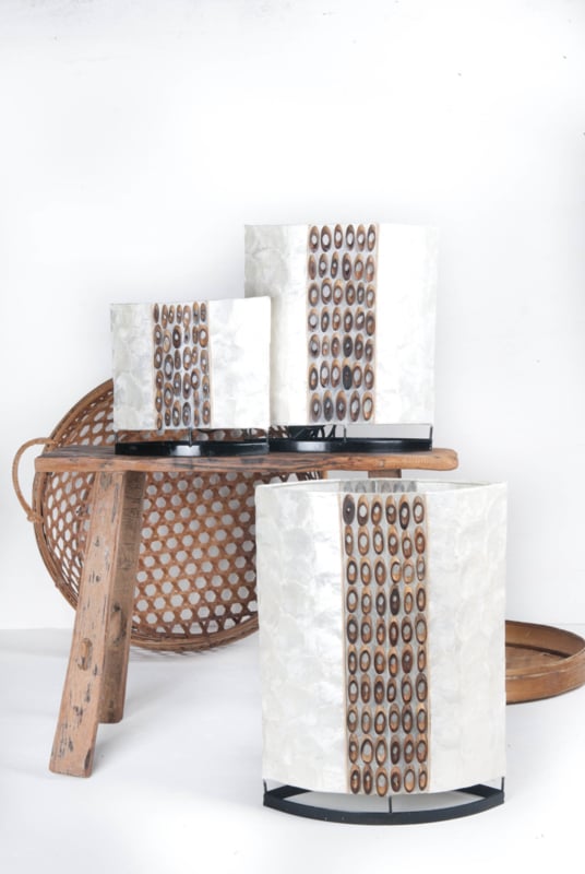 Capiz schelpen tafellamp bamboe strook