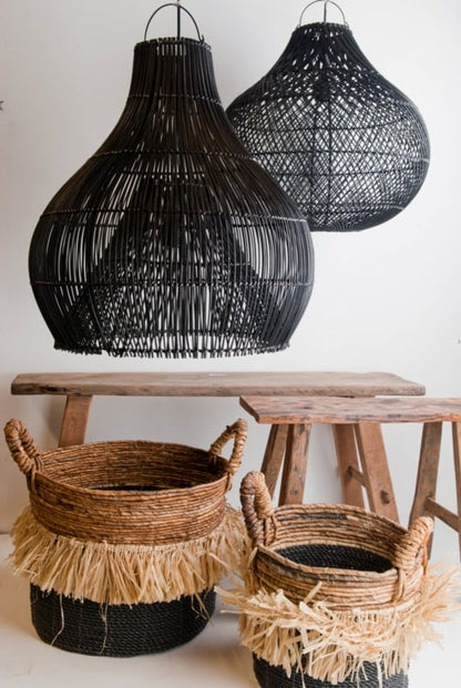 Hängelampe Bandung, 50 cm Durchmesser, schwarzes Rattan
