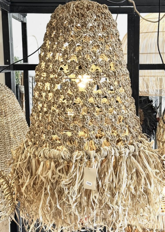Hanglamp Banjar natural met raffia Ø50cm/90cm lang