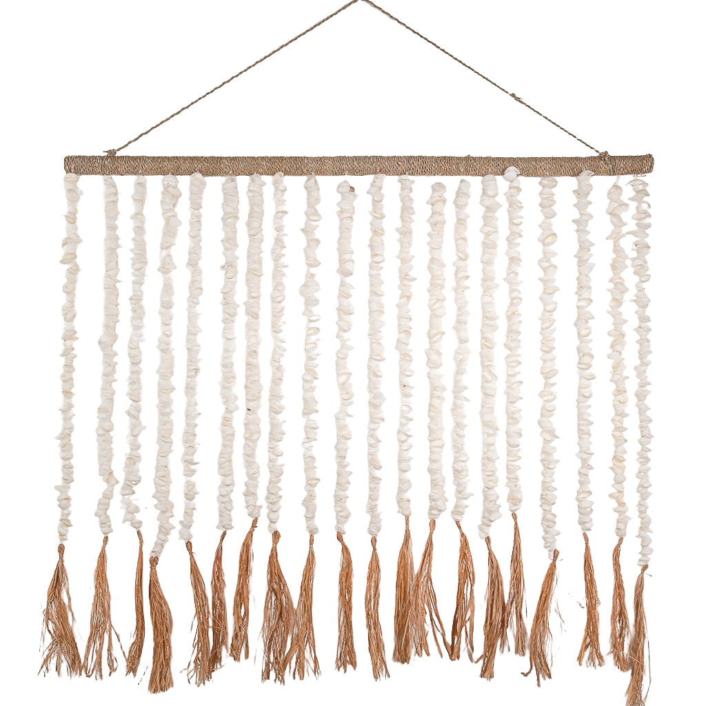Busur hukum XL schelpen hanger met raffia kwastjes 80x90cm