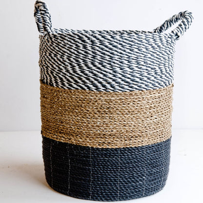 Mand seagrass gevlochten naturel/zwart