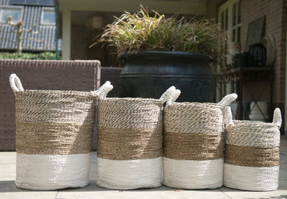 Mand segrass gevlochten naturel/wit