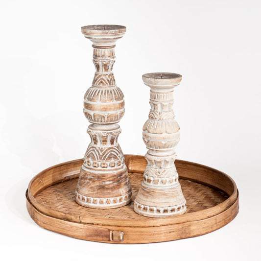 Tangan candlesticks in Natural - Whitewash 30 and 40 cm high
