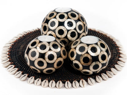 Teelichthalter aus Perlmutt, schwarz/gold