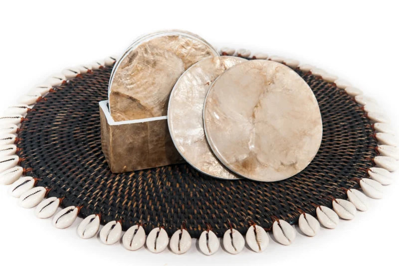 Capiz shell coasters set mother of pearl gold