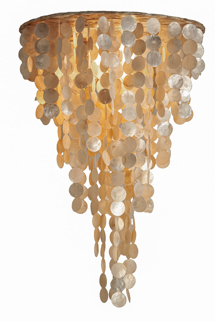 Hängelampe aus Capiz-Muscheln, groß, 60 x 80 cm, goldfarben