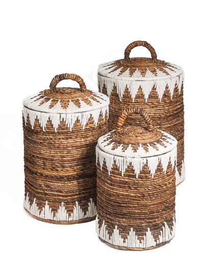 Mand Sekitar naturel/wit van bananenblad gewoven met touw