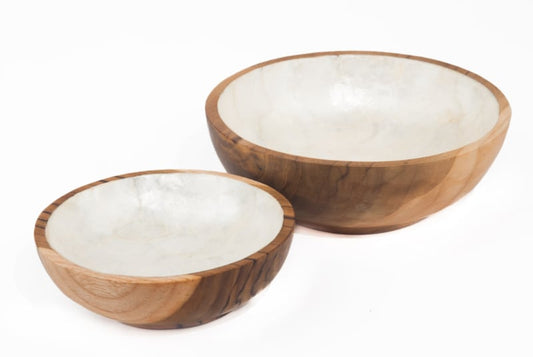 Wooden bowl inlaid with white mother of pearl