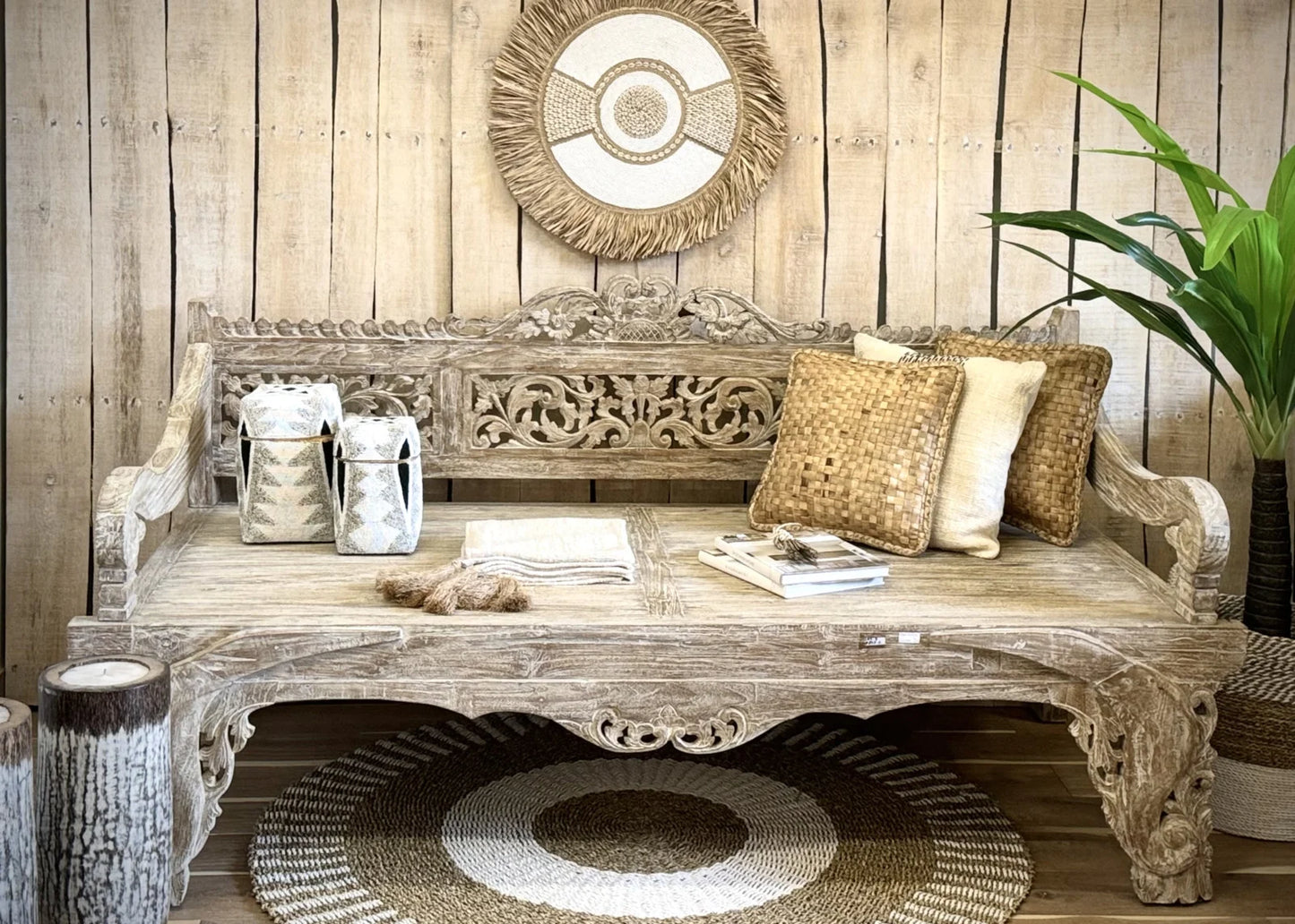 Kleed seagrass Ø150cm naturel/wit