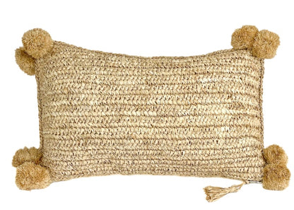 Kussen Lefkadia rechthoek gevlochten seagrass met pompons