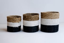 Plantenmandjes seagrass naturel/wit/zwart