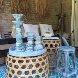 Bamboe dienblad rond turquoise/blauw
